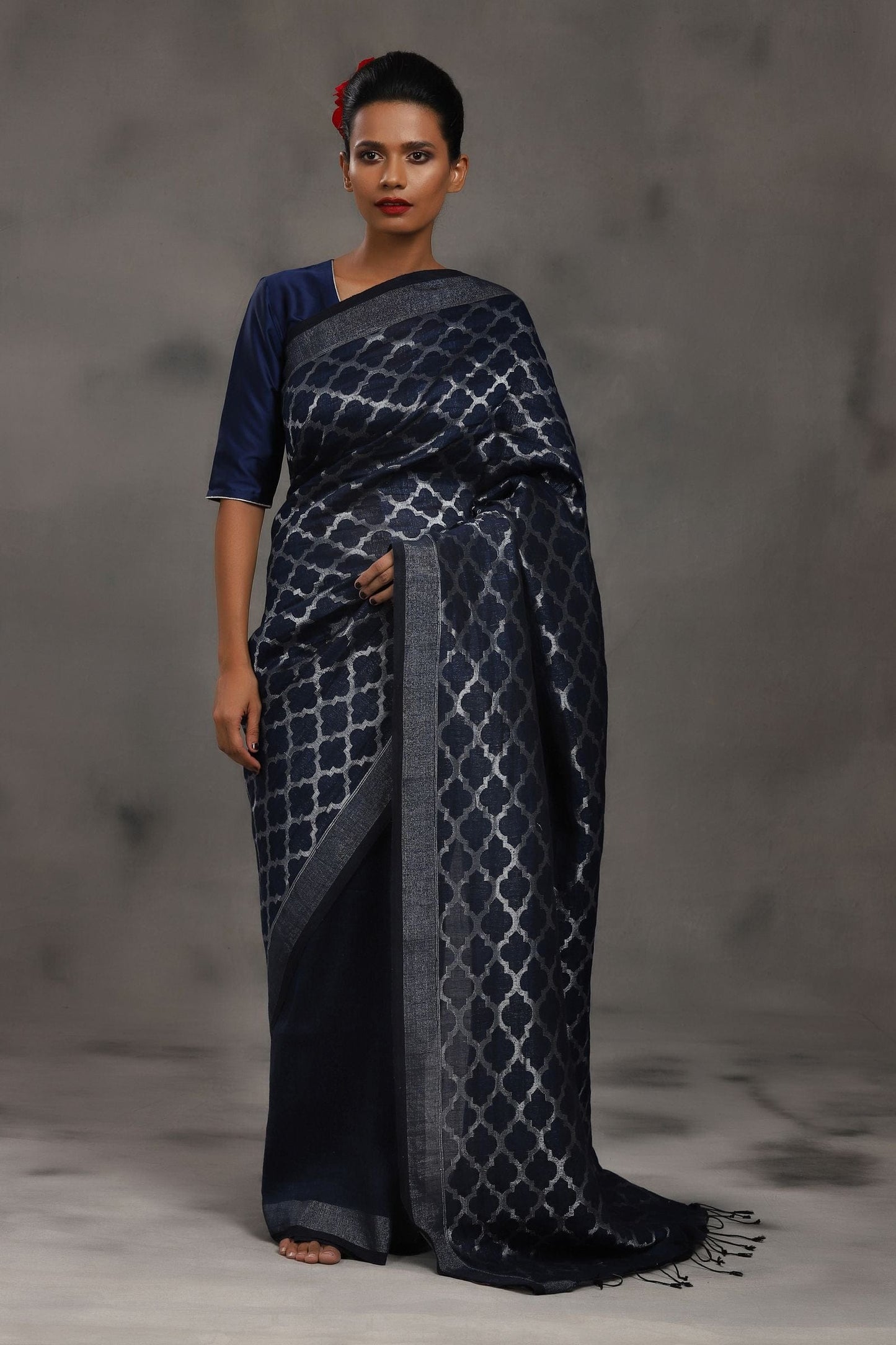 Linen Jamdani Jaal Neel