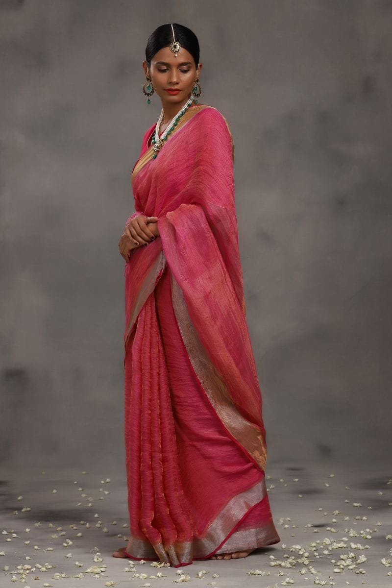 Linen Zari Rani Gulab