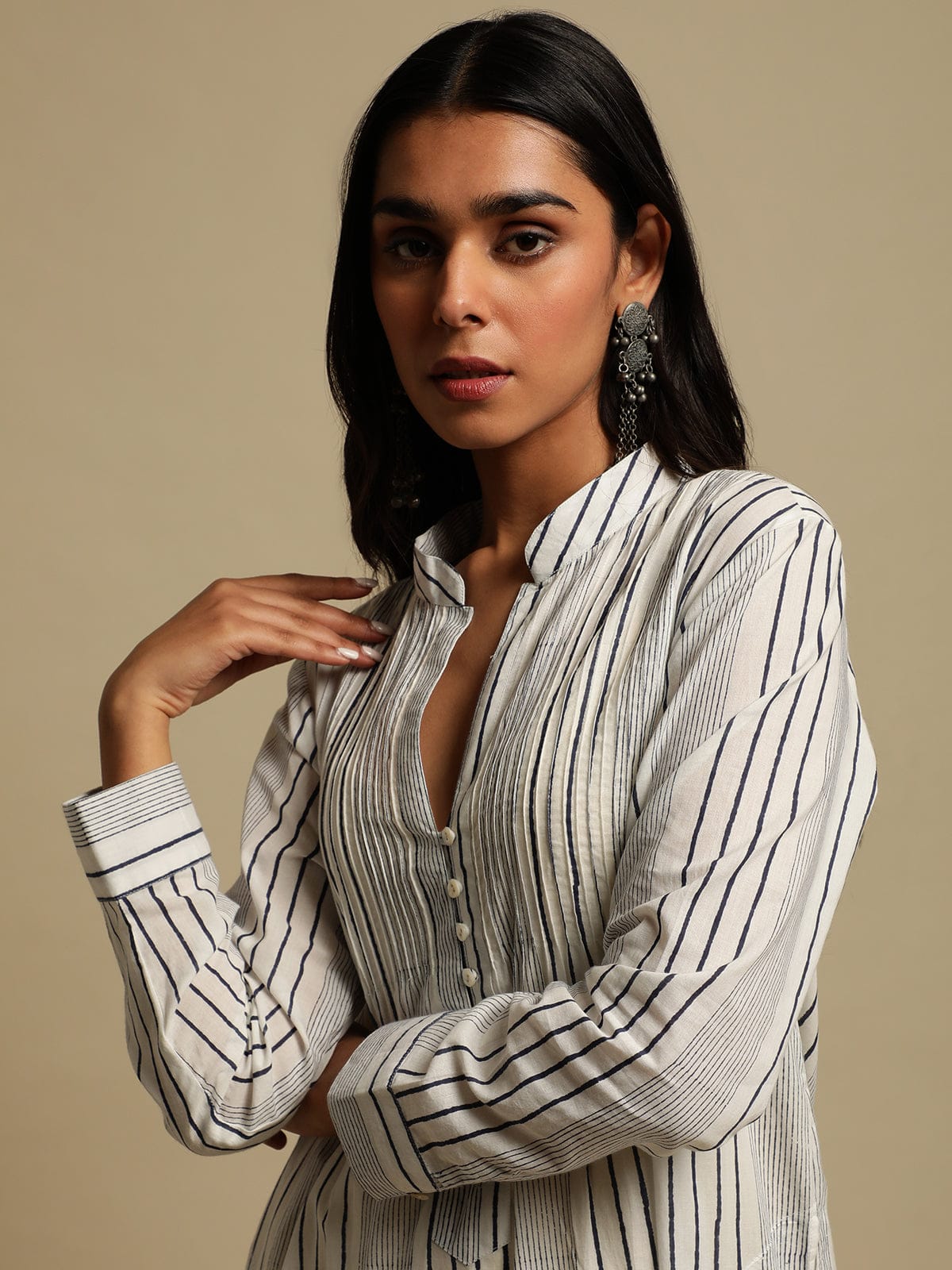 Indigo Stripes Organic Cotton Hand Block Printed Kaftan