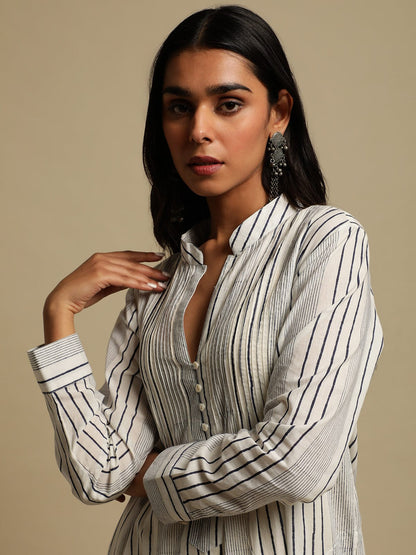Indigo Stripes Organic Cotton Hand Block Printed Kaftan